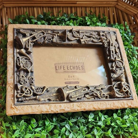 Musical Instrument Picture Frame Embossed Brushed Bronze Resin Stucco - Picture 1 of 10